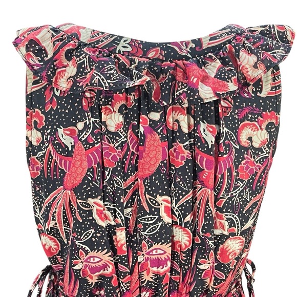 French Connection Sz 6 Floral Mini Dress Side Ties Ruffle Neckline Cottagecore - Picture 3 of 14